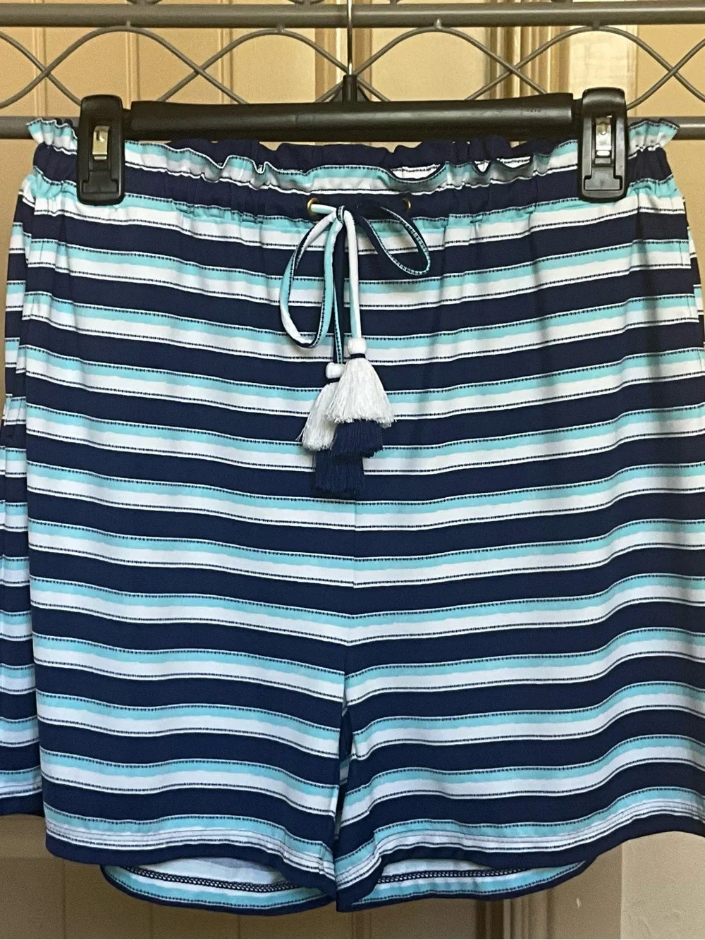 Cabana Life Delray Striped Paperbag Waist Tassel Shorts - Picture 4 of 10